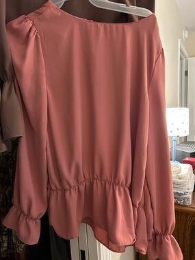 Relaxed Ruffle-Hem Blouse — Dusty Rose